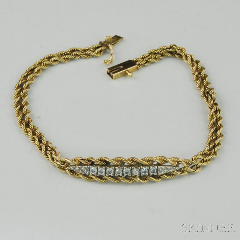 Appraisal: kt Gold Ropetwist and Diamond Bracelet composed of two gold