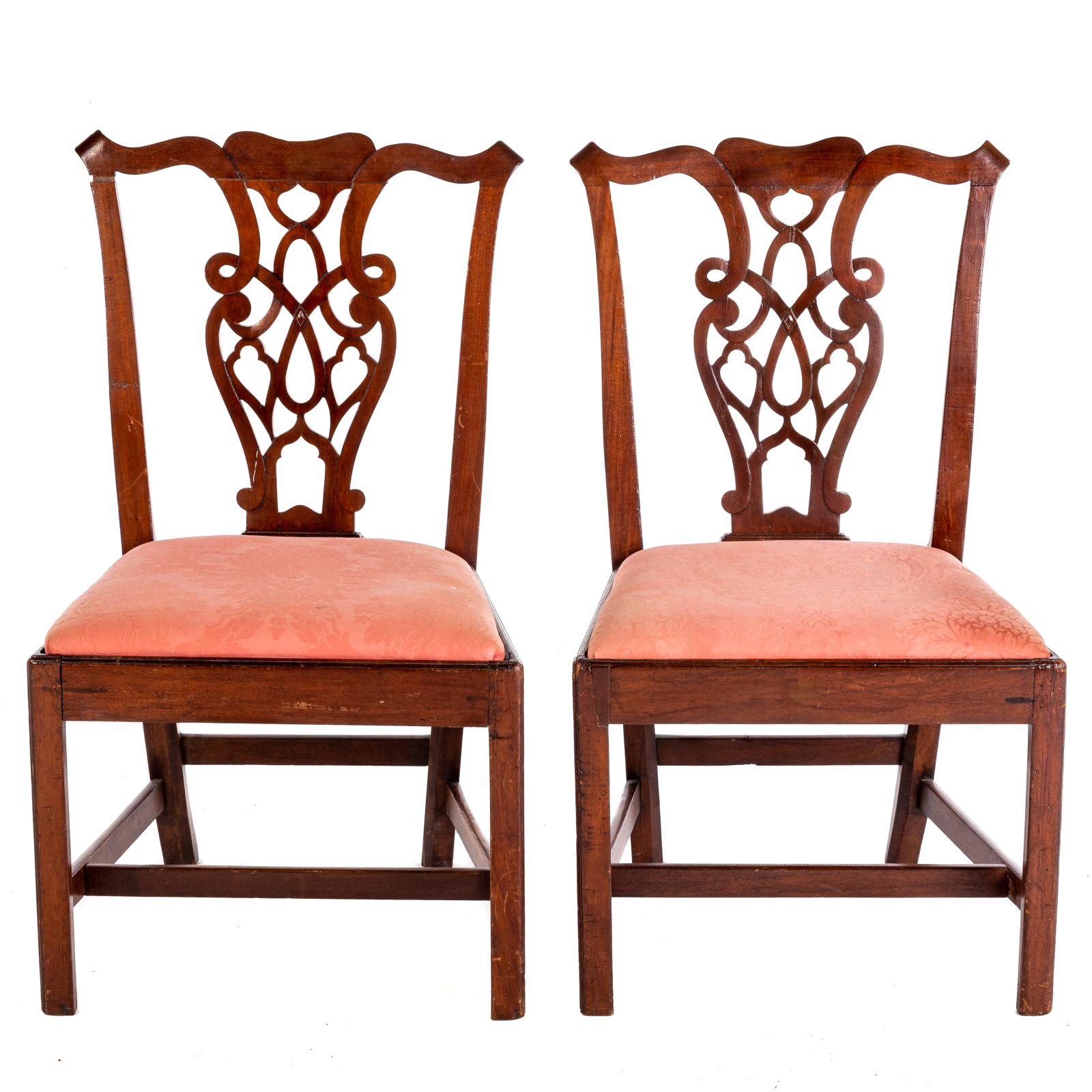 Appraisal: PAIR OF AMERICAN CHIPPENDALE MAHOGANY SIDE CHAIR Circa owl eye