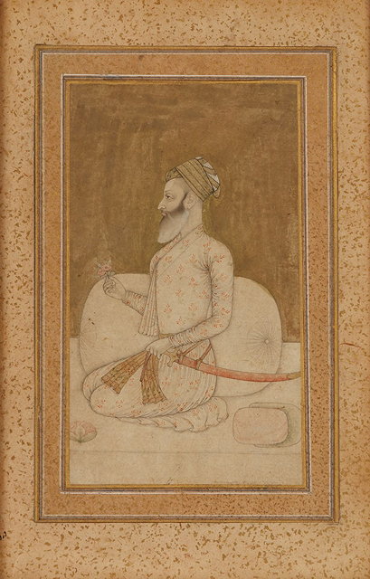 Appraisal: AN INDIAN MINIATURE painted with a Mughal officer in profile