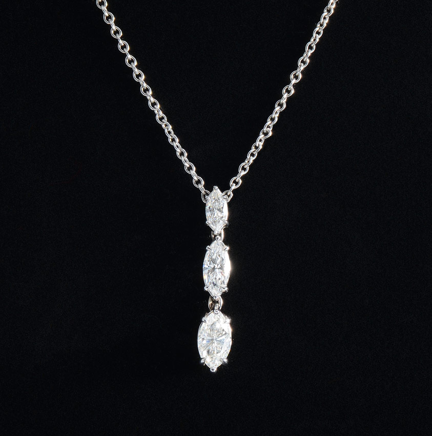 Appraisal: K THREE MARQUISE DIAMOND NECKLACE K white gold diamond pendant