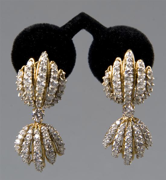 Appraisal: Pair of diamond drop earrings Earrings are set with two