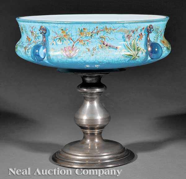 Appraisal: An Enameled Glass Centerbowl on Pedestal late th early th