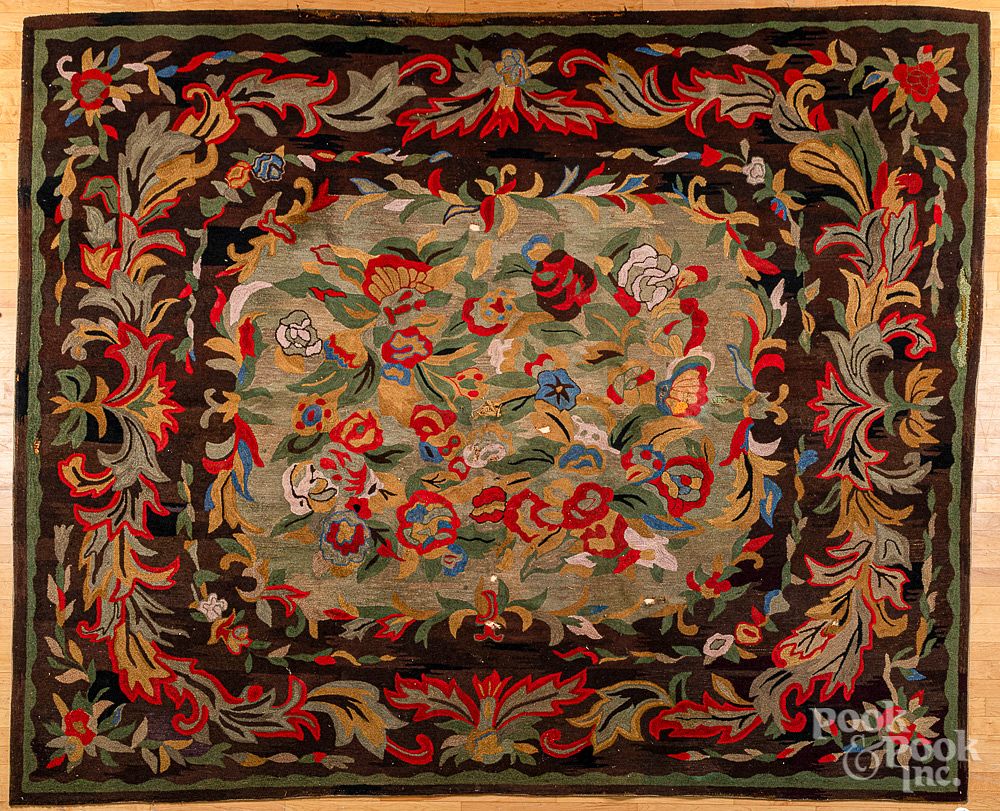 Appraisal: Room size floral hooked rug Room size floral hooked rug