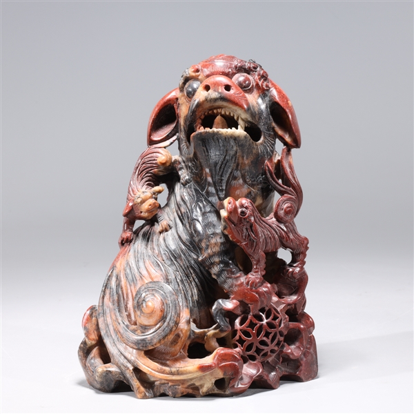 Appraisal: Chinese elaborately carved hardstone foo lion overall good condition H