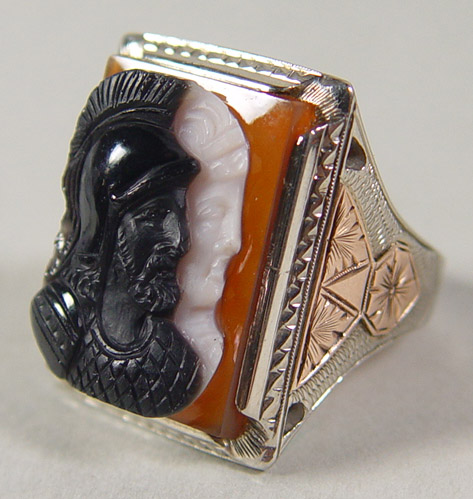 Appraisal: k White Rose Gold Hand Carved Cameo Gentleman's Ring Circa