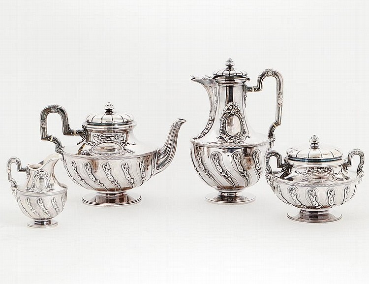 Appraisal: FRENCH TOURON SILVER FOUR PIECE TEA SERVICEThe underside marked Touron