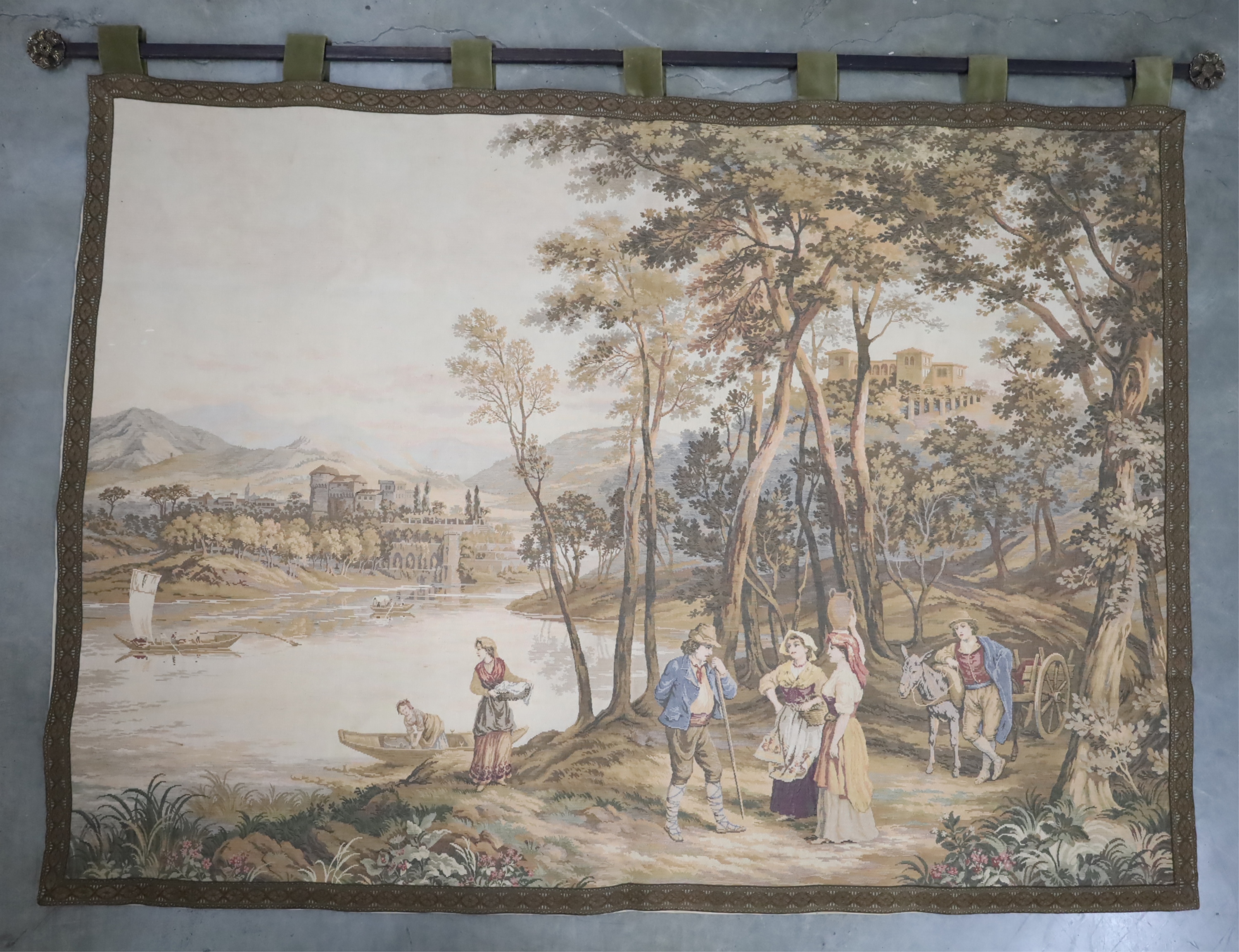 Appraisal: FRENCH JACQUARD TAPESTRY French Jacquard Tapestry having peasants among towering