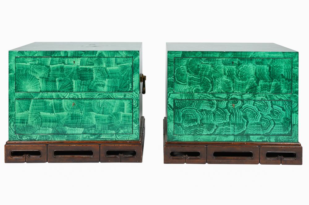 Appraisal: PAIR OF FAUX MALACHITE CHESTS OF DRAWERSlate th century unsigned