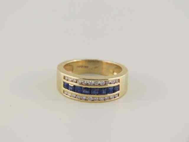 Appraisal: Sapphire Diamond Band fine square cut blue sapphires with diamonds