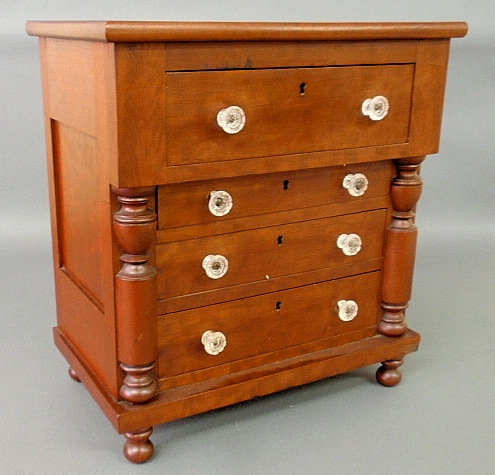 Appraisal: - Miniature Empire cherry chest of drawers c with glass