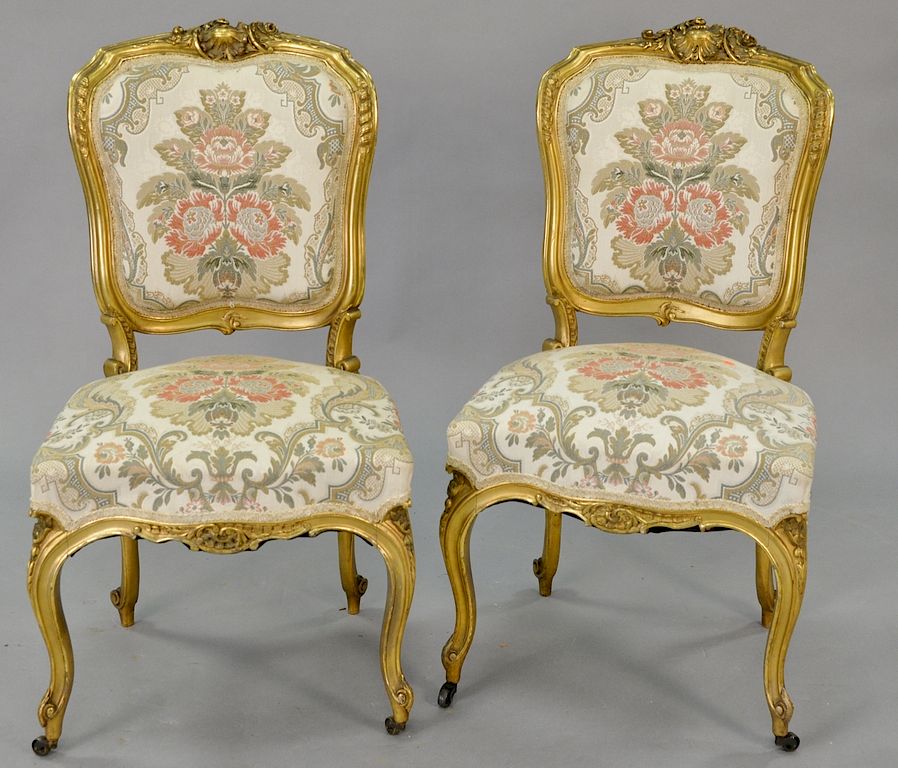 Appraisal: Pair of Louis XV style gilt side chairs ht in