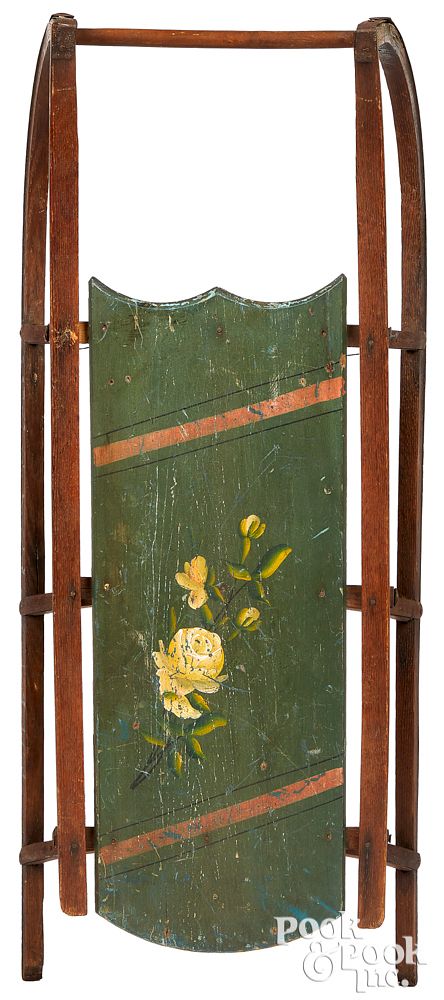 Appraisal: Painted sled with floral decoration green Painted sled with floral