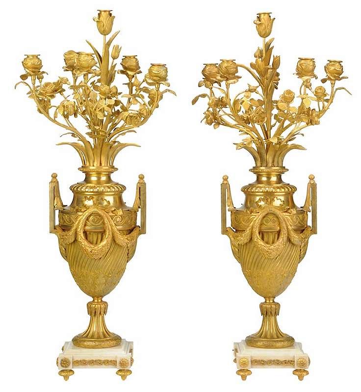 Appraisal: Pair Louis XVI Style Gilt Bronze Candelabra French late th