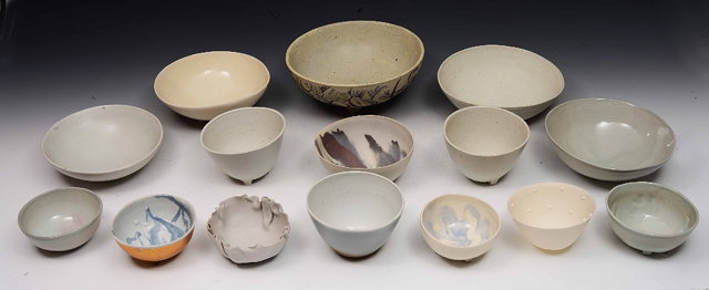 Appraisal: Alison Taylor British - Footed bowls mostly clear glaze largest