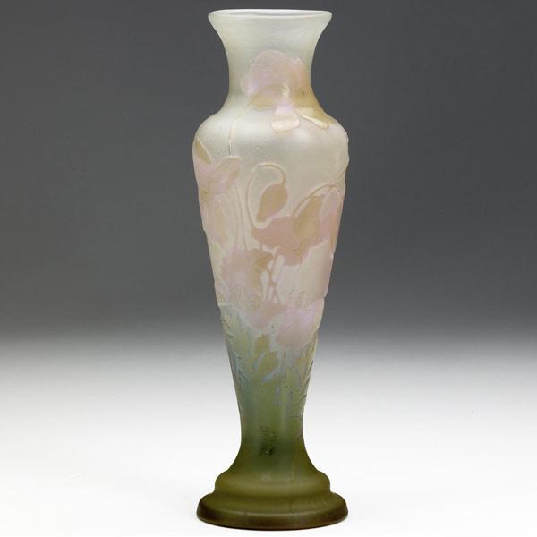 Appraisal: EMILE GALLE Cameo glass vase with pink poppies and chartreuse