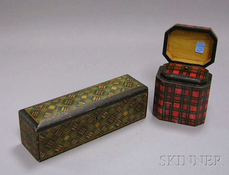 Appraisal: Tartanware Tea Caddy and Trinket Box