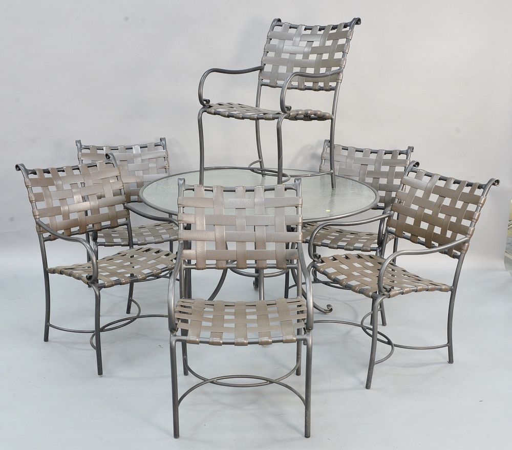 Appraisal: Eight piece Brown Jordan outdoor patio set having round glass