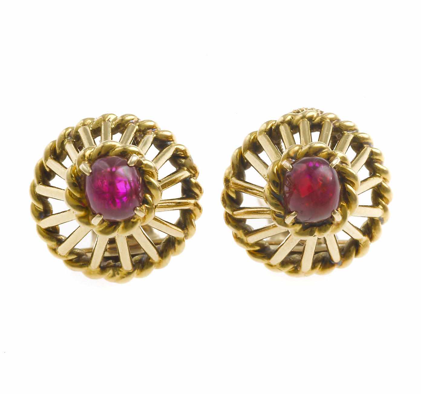 Appraisal: A pair of retro ruby and eighteen karat gold earclips