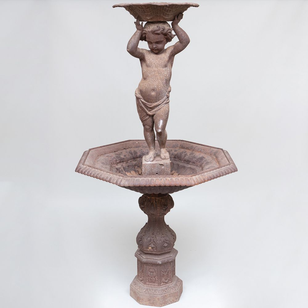 Appraisal: Cast Iron Water Fountain with Putti Support ft in x