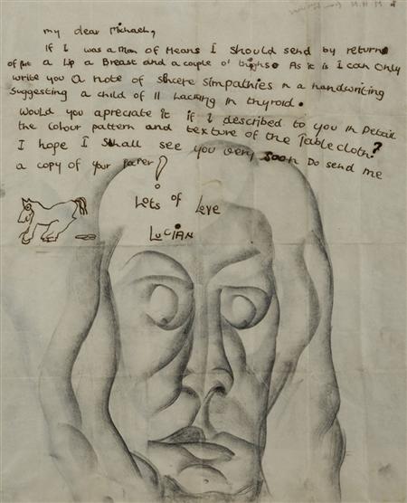 Appraisal: LUCIAN FREUD BRITISH B STUDY OF A HEAD - Ink