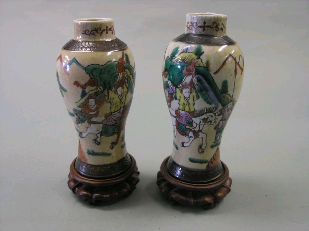 Appraisal: A pair of Satsuma vases baluster shape enamelled with warriors