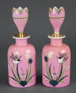 Appraisal: Pair of French pink opaline glass perfume bottles each with