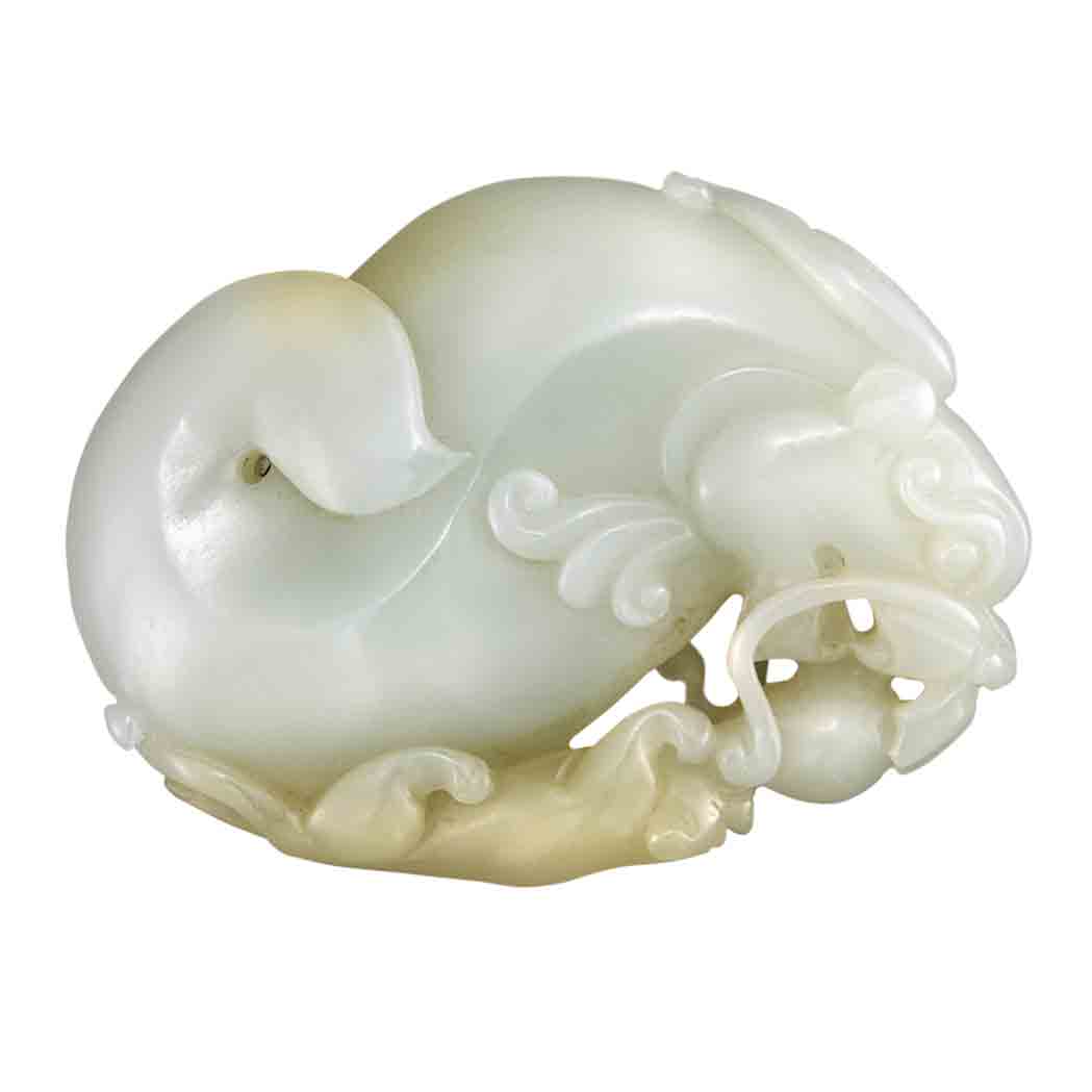 Appraisal: Chinese Celadon Jade Dragon-form Plaque Of ovoid form a large