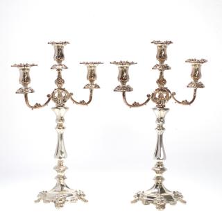 Appraisal: Pr Continental Rococo silver -light candelabra th two part finely