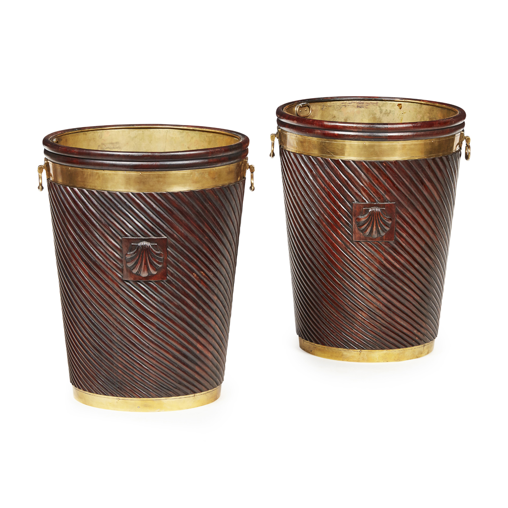 Appraisal: PAIR OF IRISH GEORGIAN STYLE MAHOGANY PEAT BUCKETS TH CENTURY