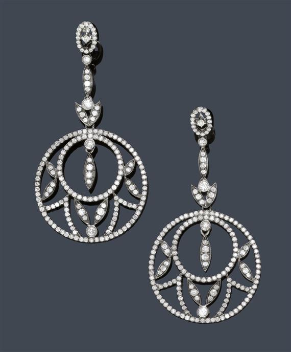 Appraisal: DIAMOND EAR PENDANTS White gold Decorative ear studs composed of