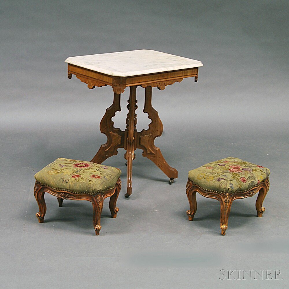 Appraisal: Renaissance Revival Carved Walnut Marble-top Table and a Pair of