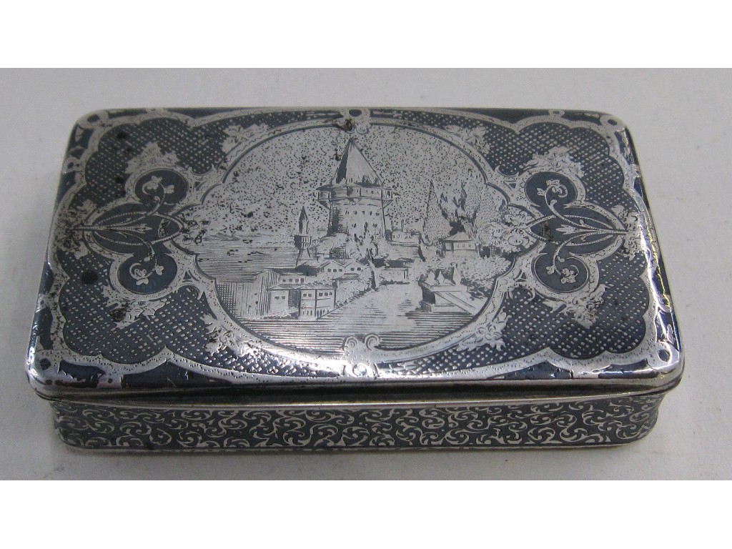 Appraisal: White metal and niello snuff box