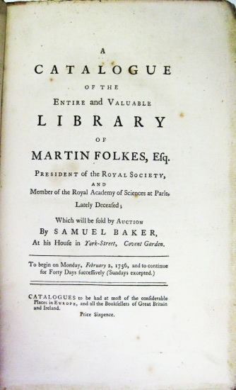 Appraisal: FOLKES MARTIN A Catalogue of the Entire and Valuable Library