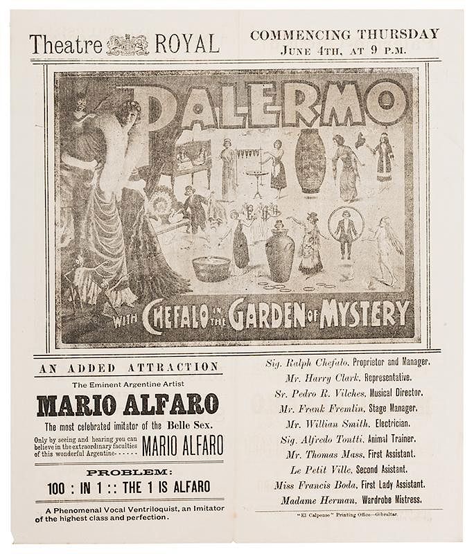 Appraisal: Theatre Royal Palermo Chefalo Handbill Chefalo Raffaele Chefalo Theatre Royal