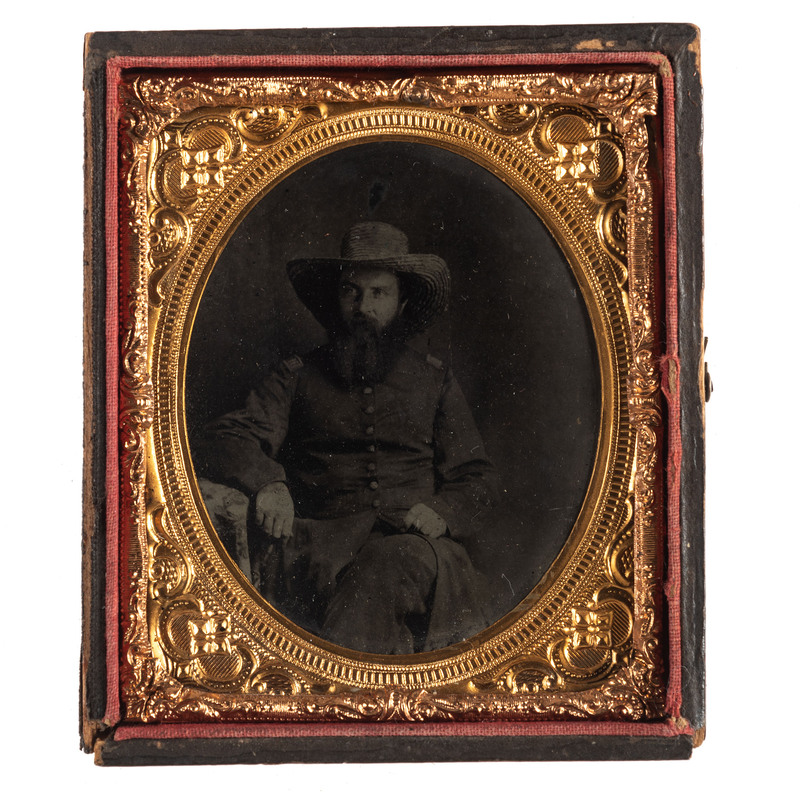 Appraisal: CIVIL WAR Sixth plate tintype of bearded captain N p