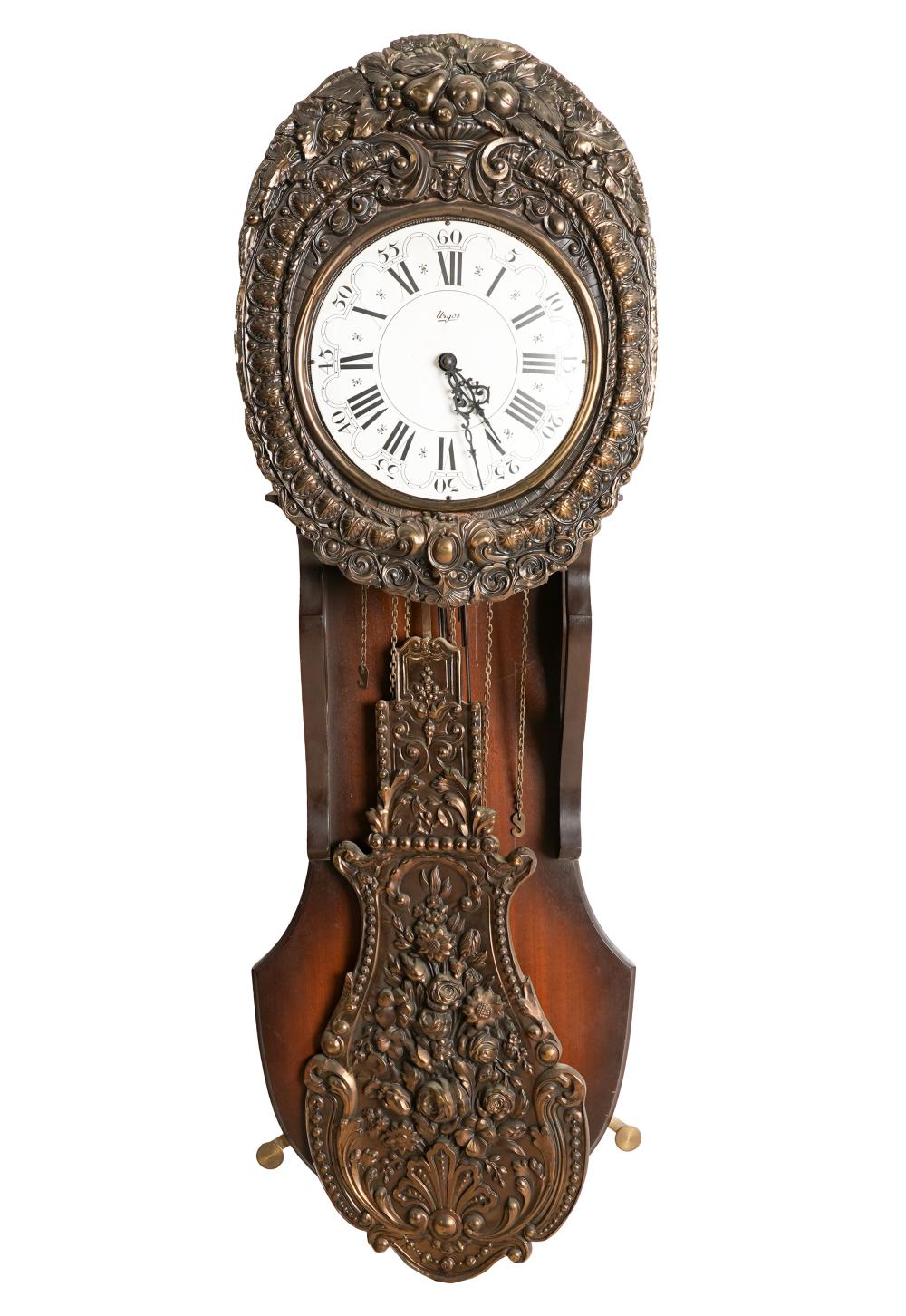 Appraisal: GILT STAINED CARVED WOOD WALL CLOCKsigned Urgos to dial with