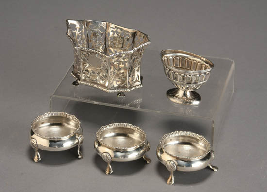 Appraisal: Edward VII Silver Sugar Basket and Four Salt Cellars Chester