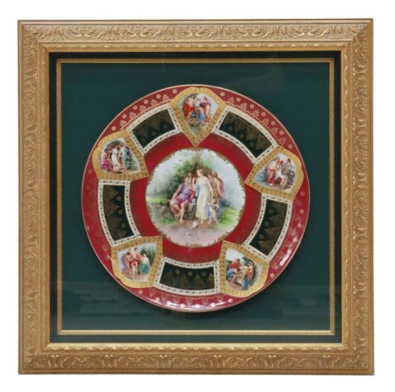 Appraisal: Framed Royal Vienna style porcelain charger mythological reserves including Paris