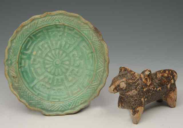 Appraisal: A CAMBODIAN GREEN GLAZE POTTERY SMALL DISH th Century and