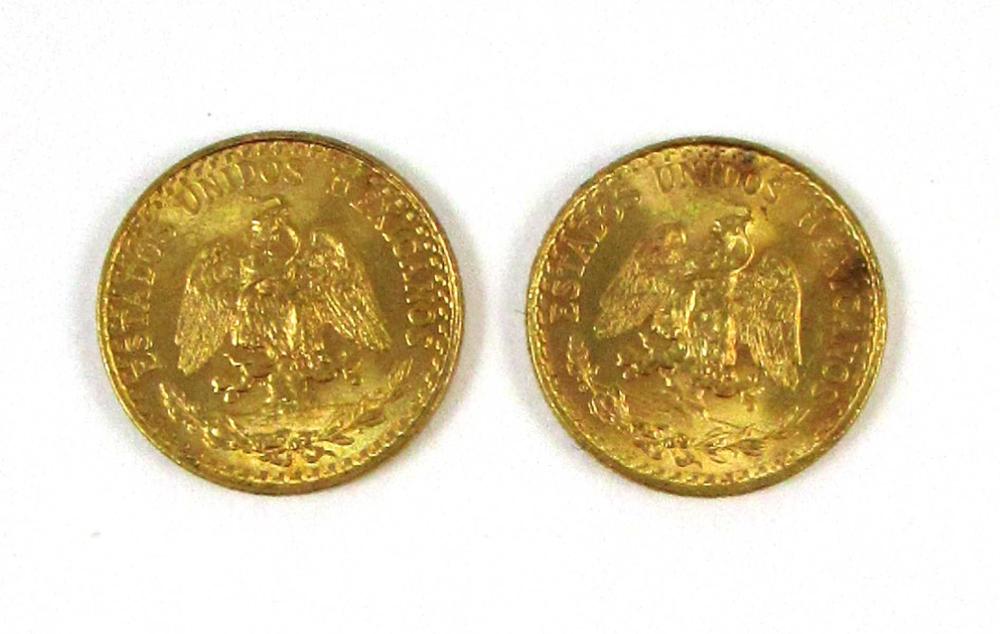 Appraisal: TWO MEXICAN DOS PESOS GOLD COINS fine gold grams each