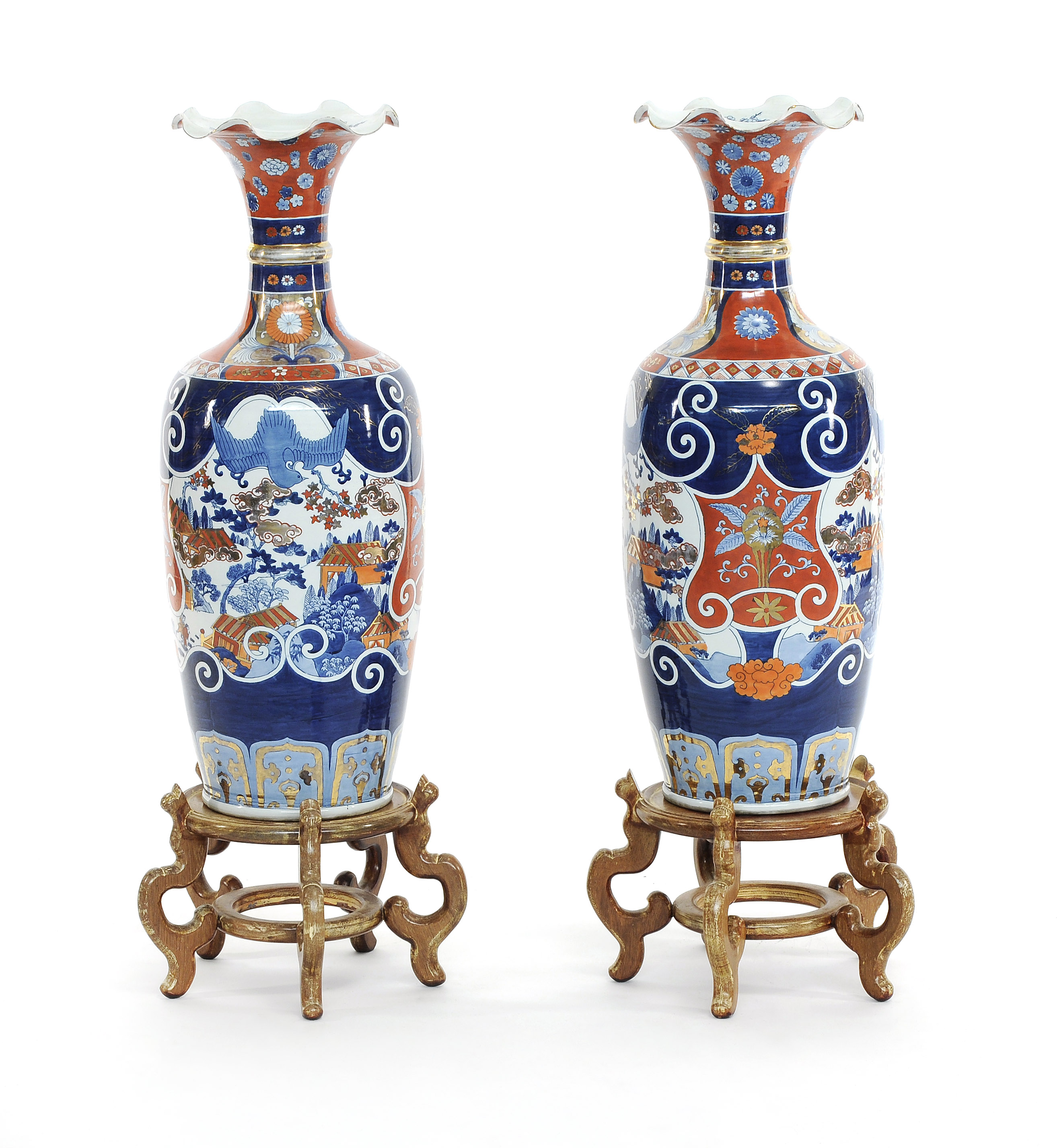 Appraisal: PAIR OF IMARI PORCELAIN PALACE VASES Late Meiji PeriodIn baluster