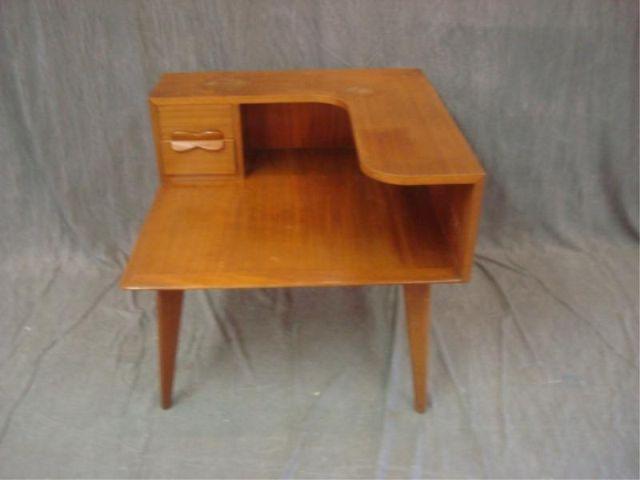 Appraisal: Midcentury Corner End Table with Drawers Staining on top From