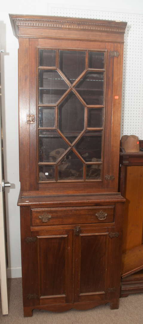 Appraisal: Country walnut glass door cupboard Undernumber