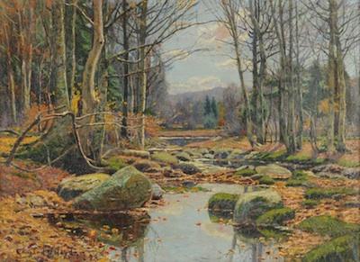 Appraisal: Edward Parker Hayden American - Forest stream in autumn Oil