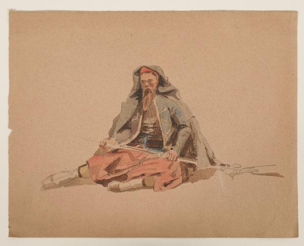 Appraisal: Two pencil sketches and a watercolor illustrating French zouaves in