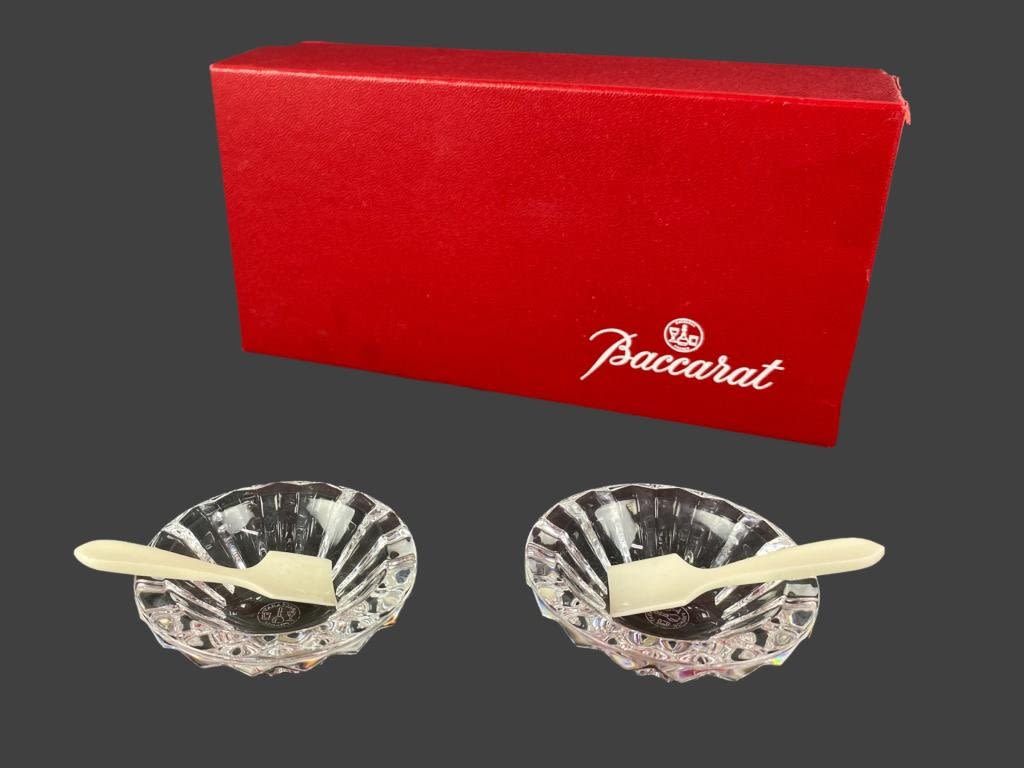 Appraisal: Baccarat Crystal Salt Cellar w SpoonsIn Box Diameter Cellars are