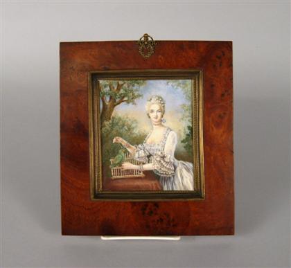 Appraisal: Continental miniature portrait of a lady Watercolor on ivorine depicting