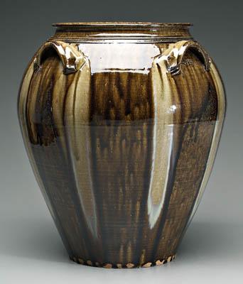 Appraisal: Kim Ellington stoneware jar runny drip glaze impressed conjoined initials