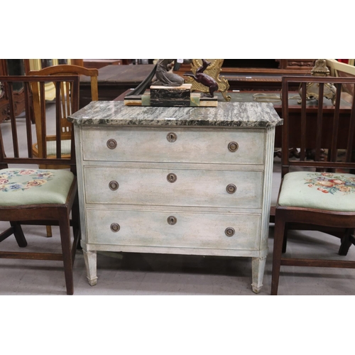 Appraisal: Directoire style marble topped chest of three drawers painted approx