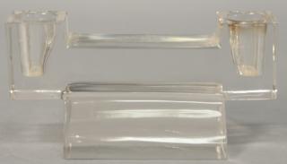 Appraisal: Baccarat crystal double candlestick holder marked Baccarat ht wd Baccarat